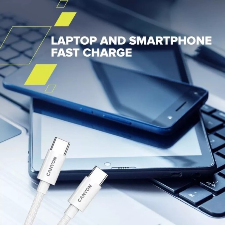 Canyon kabal CC100AB USB-C – USB-C 100W pleteni 1.2m bijeli CND-CC100AB12W