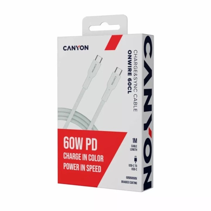 Canyon kabal OnWire 60CL USB-C – USB-C 60W pleteni 1m bijeli CND-CCAP60AB10W