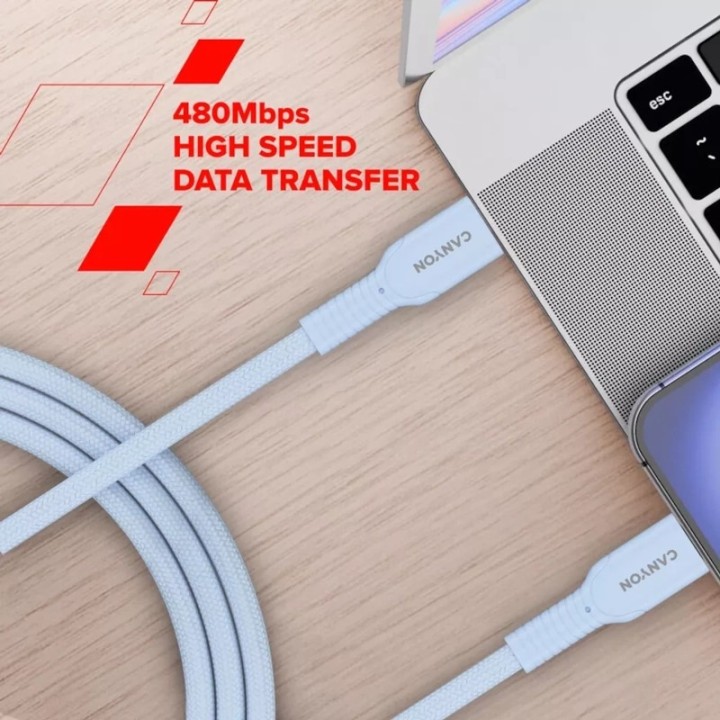 Canyon kabal OnWire 60CL USB-C – USB-C 60W pleteni 1m bijeli CND-CCAP60AB10W