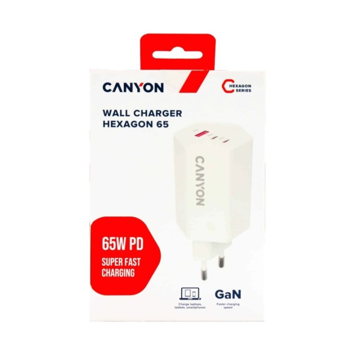 Canyon punjač HEXAGON 65W GaN 2x USB-C + 1x USB-A PD/QC bije