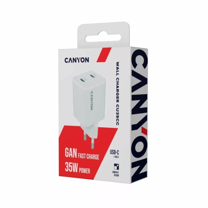 Canyon punjač CU35CC GaN 35W 2x USB-C bijeli CNS-CUW35CC