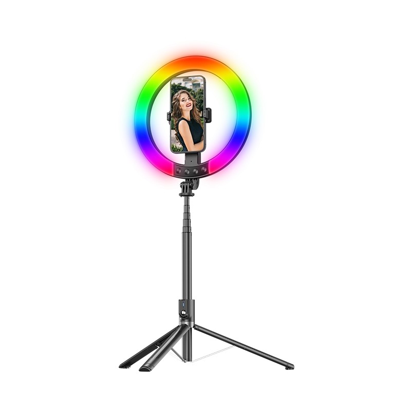 Gigatech Selfie stalak s ring svjetlom R400, RGB + 3 bijele, 31–190cm, crni (TikTok)