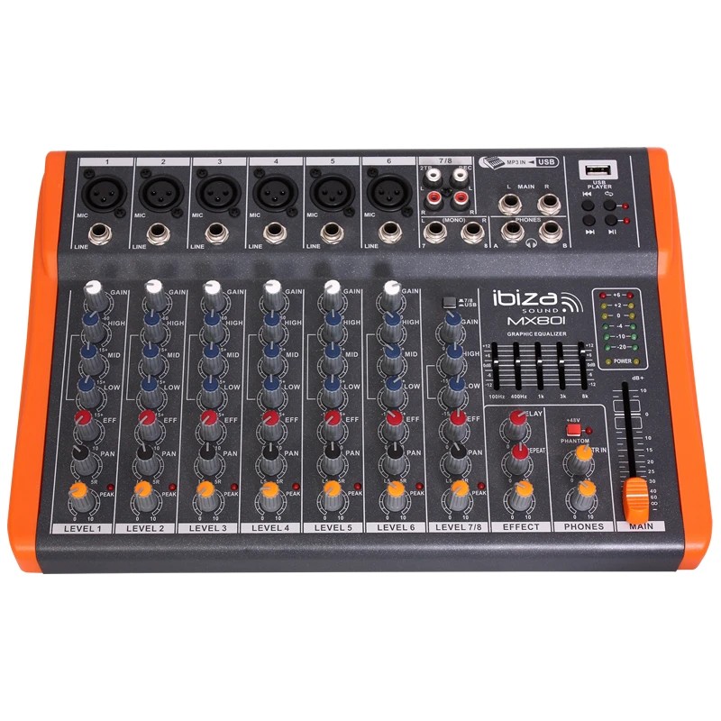 Mikseta IBIZA MX801 8 Kanala, USB, EFEKAT, EQ, PHANTOM P