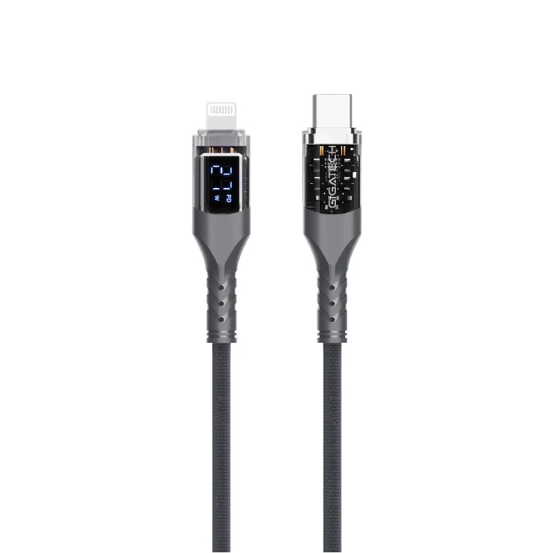 Gigatech kabal za punjenje XB818 1m 27W Type C - lightning, led display, sivi