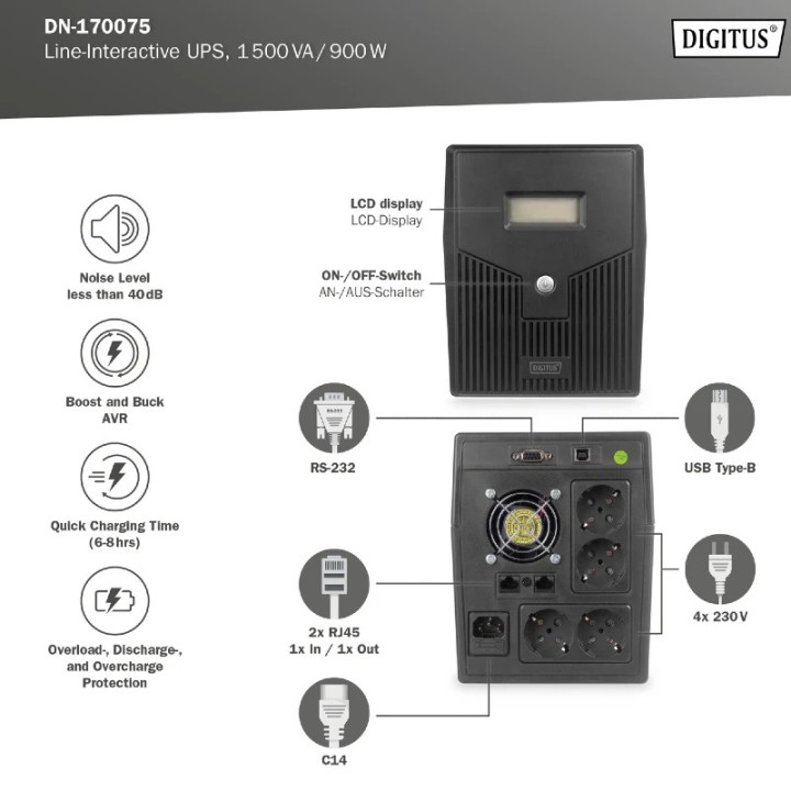Digitus UPS 1500VA-900W Line Interactive LCD DN-170075