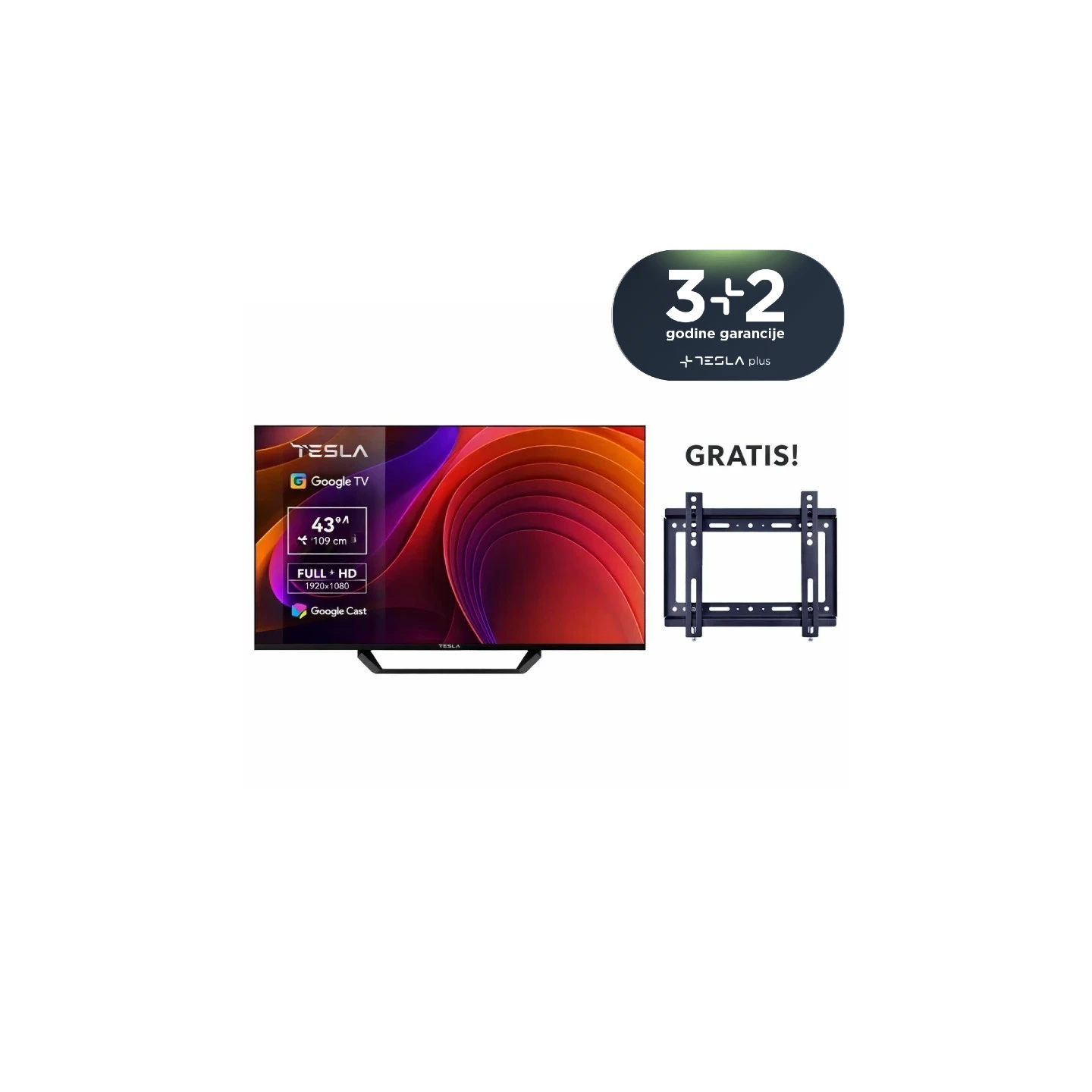 Tesla Televizor 43E655BFS LED 43'' (109cm) FHD, Google TV + Gratis nosač