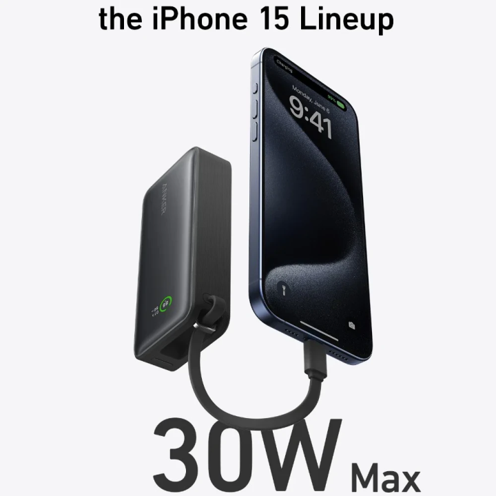 Anker Nano Power Bank(30W,Built-In USB-C Cable) Black