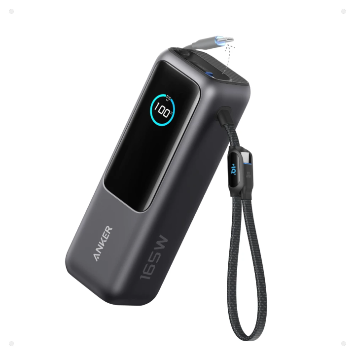 Anker Power Bank (25K, 165W, Built-In USB-C and Retractable Cable) Black