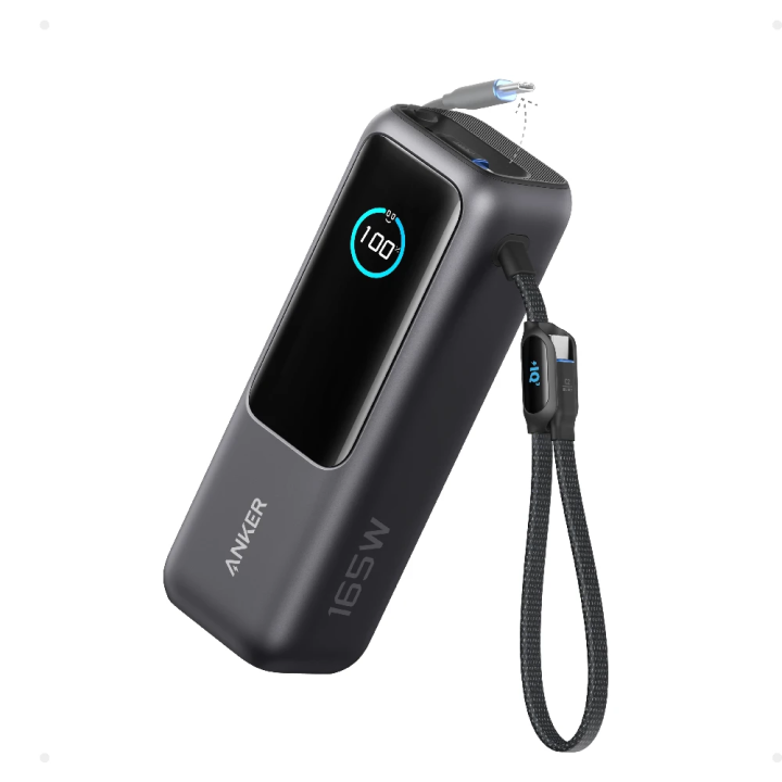 Anker Power Bank (25K, 165W, Built-In USB-C and Retractable Cable) Silver