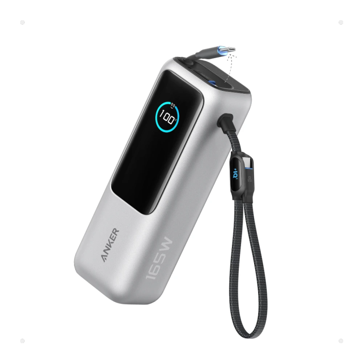 Anker Power Bank (25K, 165W, Built-In USB-C and Retractable Cable) Black