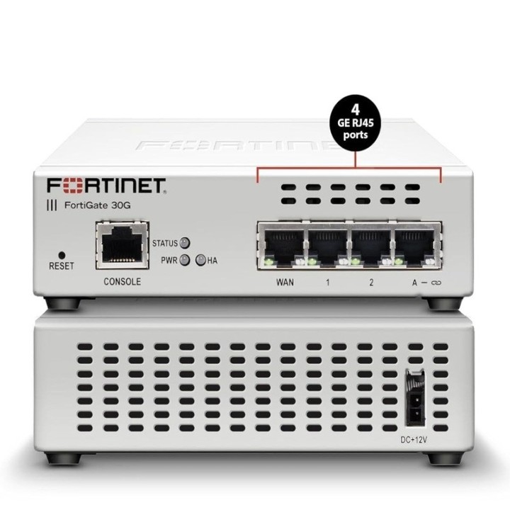 FortiGate-30G 4 x GE RJ45 ports (including 3 x Internal Ports, 1 x WAN Ports)