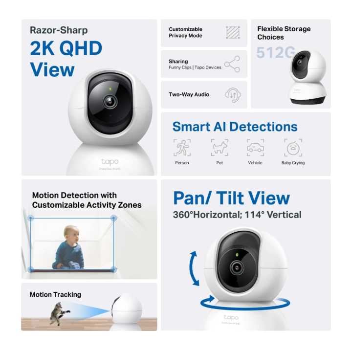 TP-Link Tapo C220 2K QHD Pan/Tilt AI Home Security Wi-Fi Camera