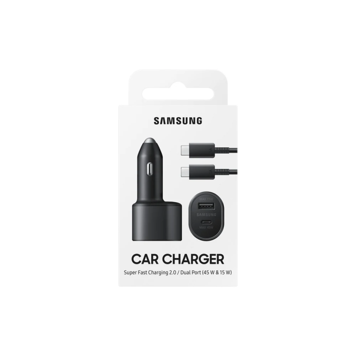 Samsung auto punjač USB-C 45W, USB-A 15W crni sa kablom