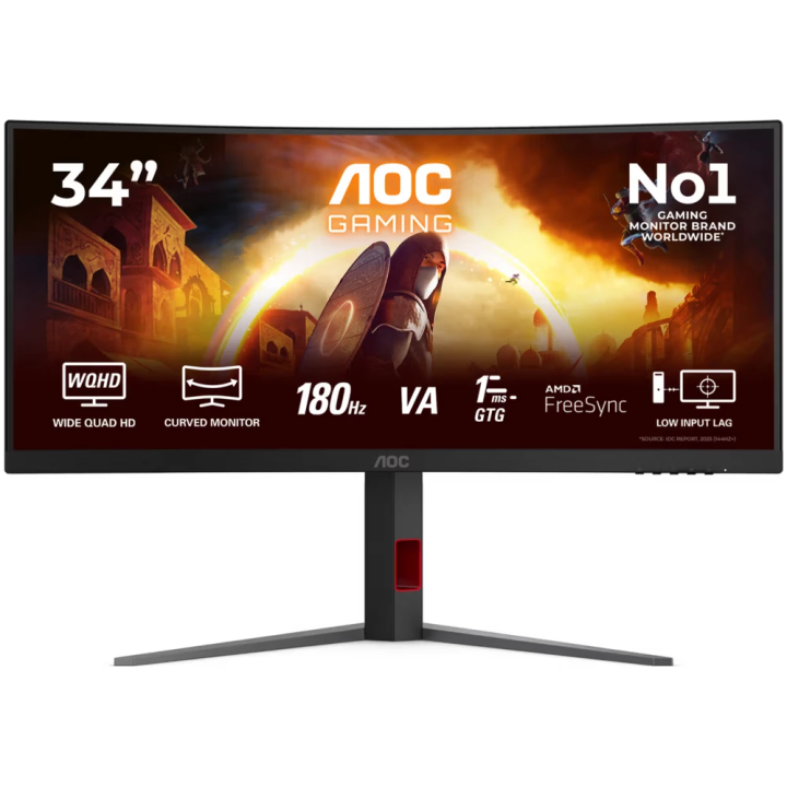 AOC monitor 34'' CU34G4 Gaming zakrivljeni, UWQHD, Fast VA, 180Hz, 0,5ms
