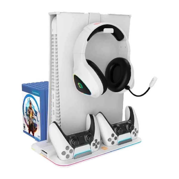 Canyon rashladni stalak CS-5 RGB PS5 Slim i punjač kontrolera bijeli