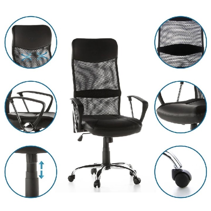 Stolica kancelarijska FLEX mrežasti naslon, chrom, crna