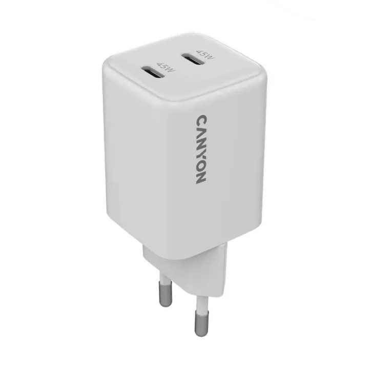 Canyon punjač CU45CC, 45W GaN, bijeli, 2x USB-C PD CNS-CUW45CC