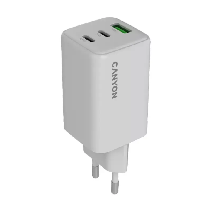 Canyon punjač CU65ACC, 65W GaN, bijeli, 2x USB-C PD, 1x USB-A QC