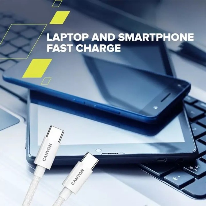 Canyon kabal CC100AB USB-C - USB-C 100W pleteni 2m, bijeli, CND-CC100AB20W