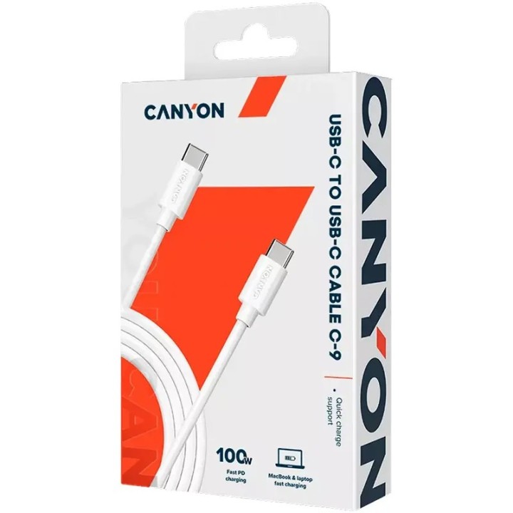 Canyon kabal C-9 PD 3.0 USB-C - USB-C 100W 1,2m, bijeli, CNS-USBC9W